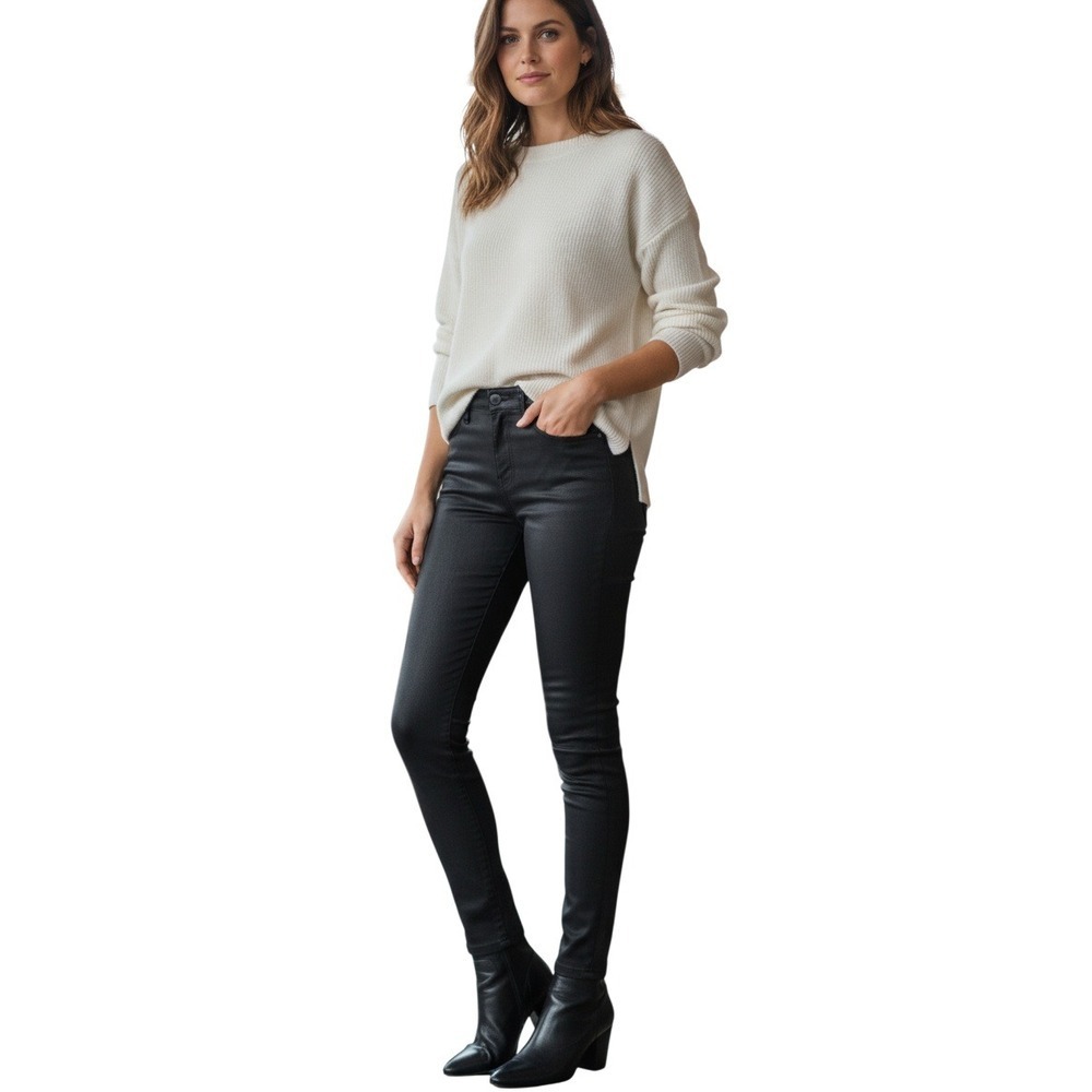 PAIGE Hoxton Ankle Coated Black Skinny Jeans Waxed Denim Womens 28 USA